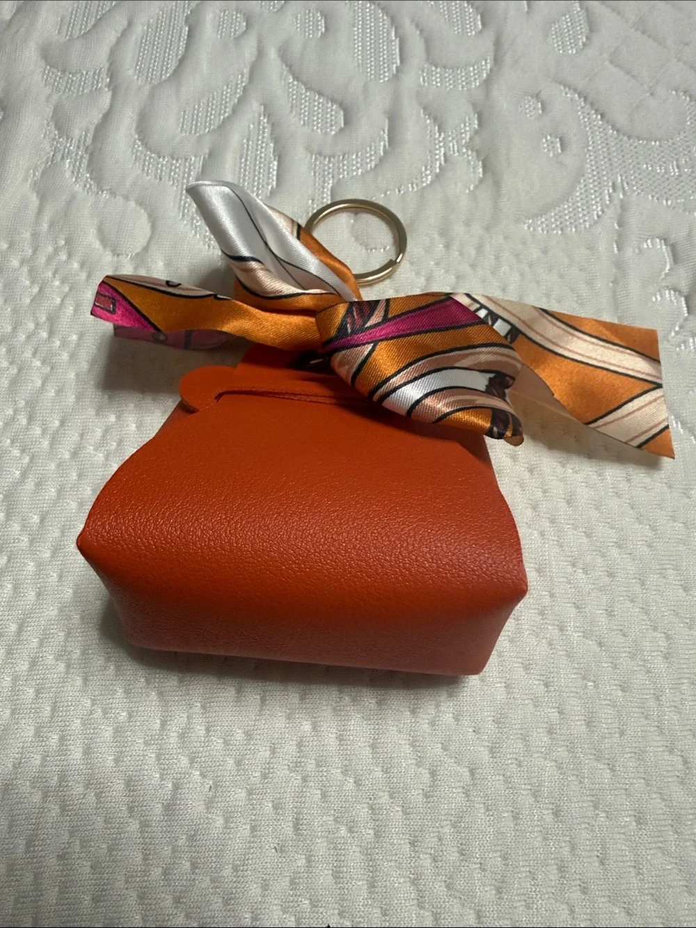 Set of 3 Silky Charm Keychain Coin Pouch - Pink, Orange, White